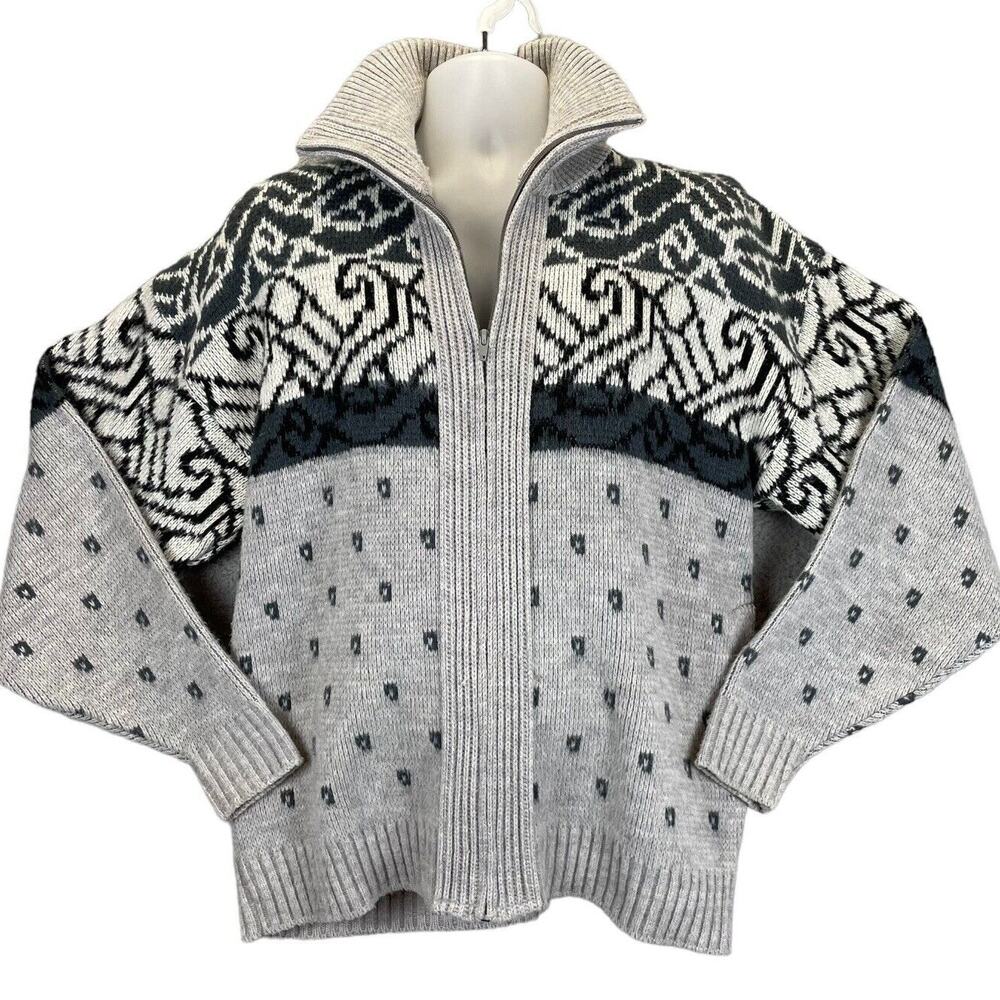Vtg Clipper Mist Sweater Mens Large Grandpacore Cabincore AOP Allover Mock Neck